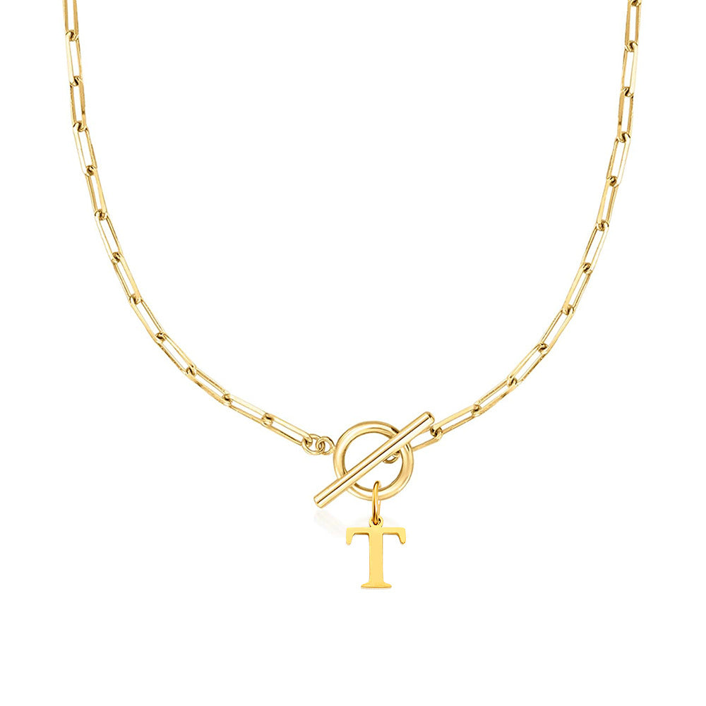 Kalsten | Paperclip Letter Initial Circle Lock Clasp Necklace