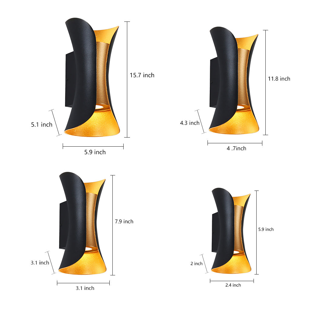 Curved LED Up and Down Lighting Waterproof Modern Outdoor Wall Lights | Kalsten