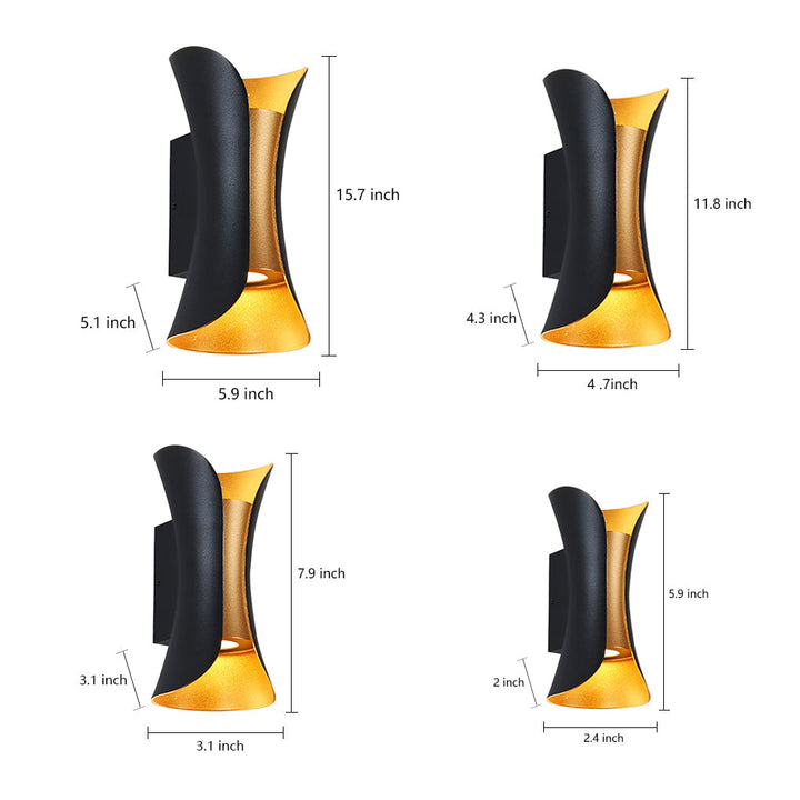 Curved LED Up and Down Lighting Waterproof Modern Outdoor Wall Lights | Kalsten