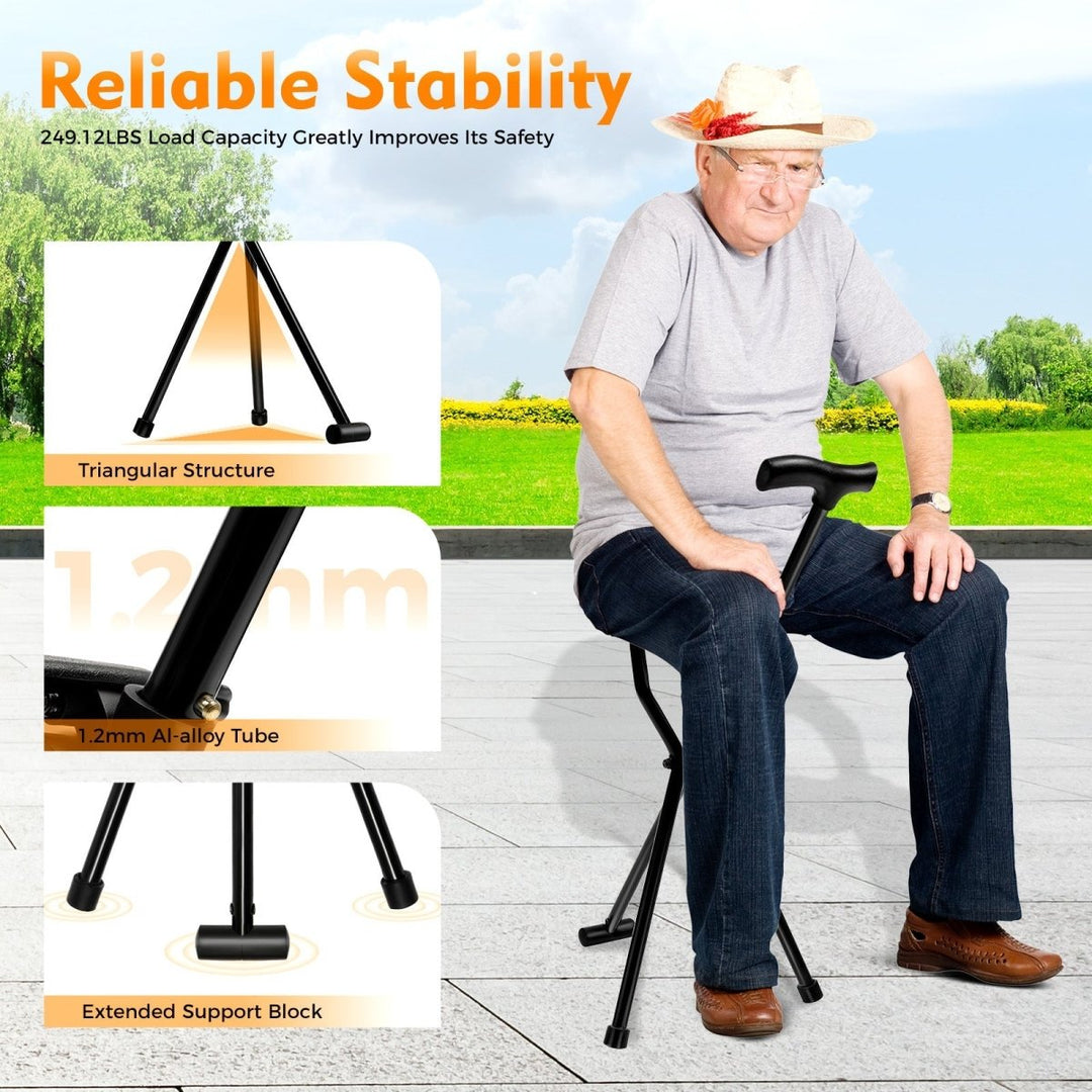 Kalsten | Foldable Walking Stick with Integrated Seat | Lightweight Aluminum Alloy Mobility Aid | 113kg Load Capacity | Non-Slip TPR Ergonomic Handle | 3-Leg Tripod Stability