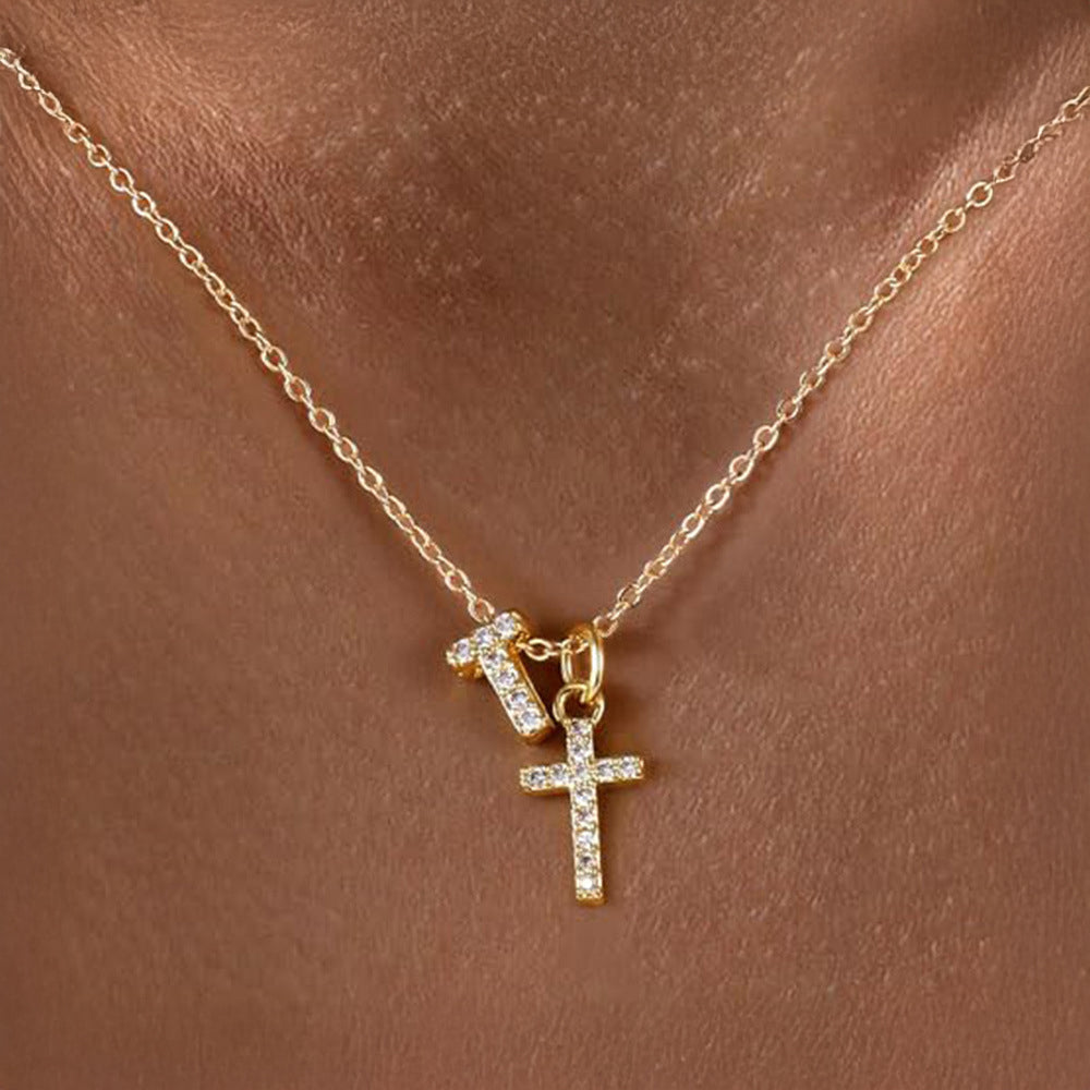 Kalsten | Dainty Diamond Initial & Cross Necklace