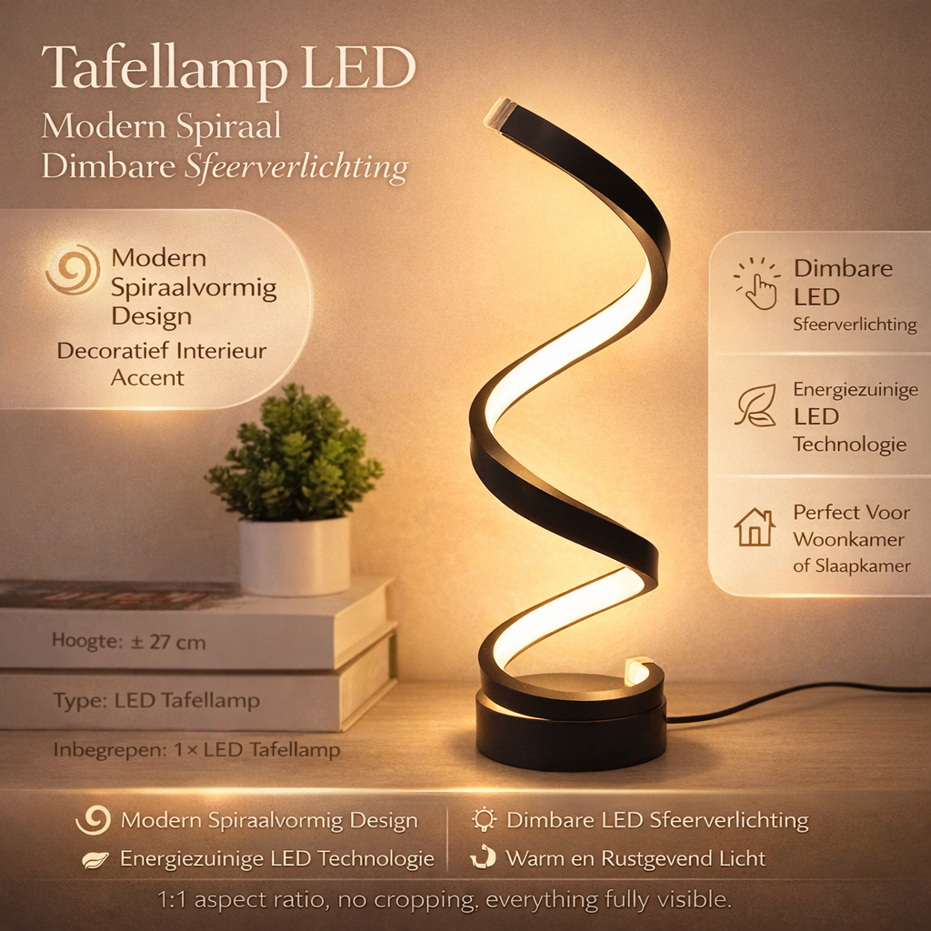 SpiralLight LED Table Lamp With Dimmable Lighting and Touch Control | Kalsten