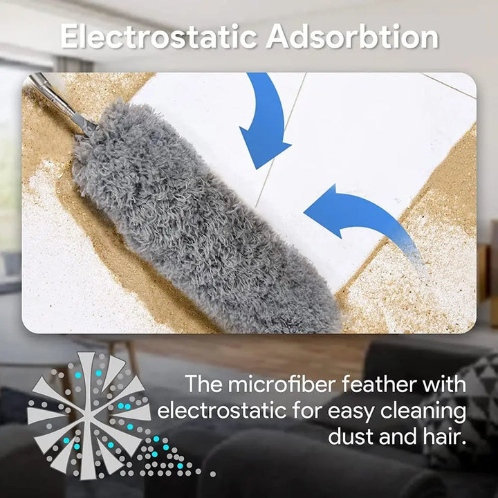 Noxord | Telescopic dust duster with extra long microfiber head (Free 3 replacement cleaning heads)