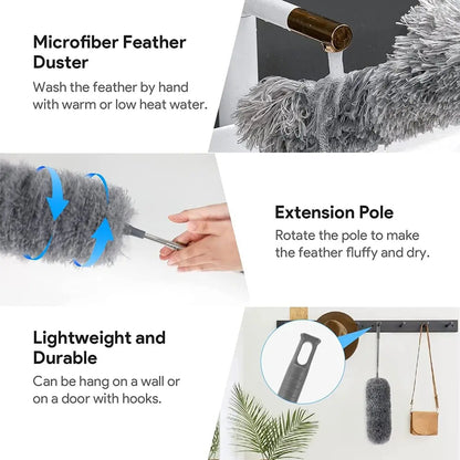Telescopic duster with extra long microfiber head (3 free replacement cleaning heads)