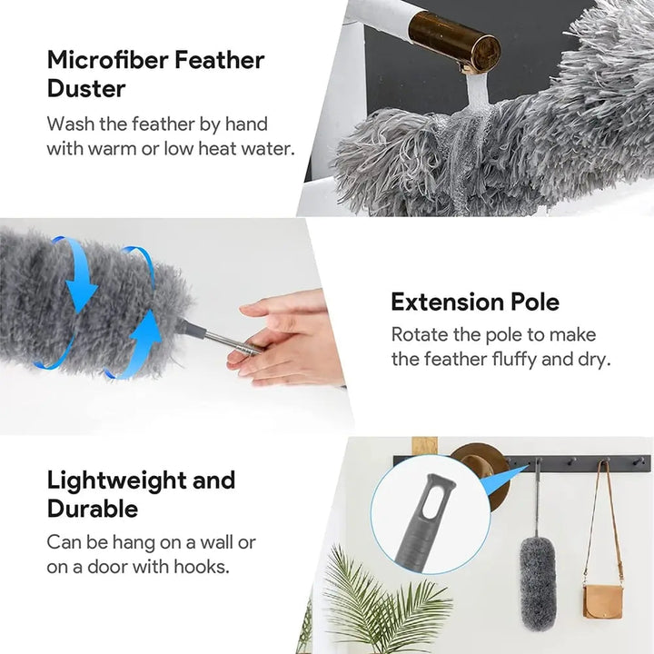 Kalsten | Telescopic dust duster with extra long microfiber head (Free 3 replacement cleaning heads)
