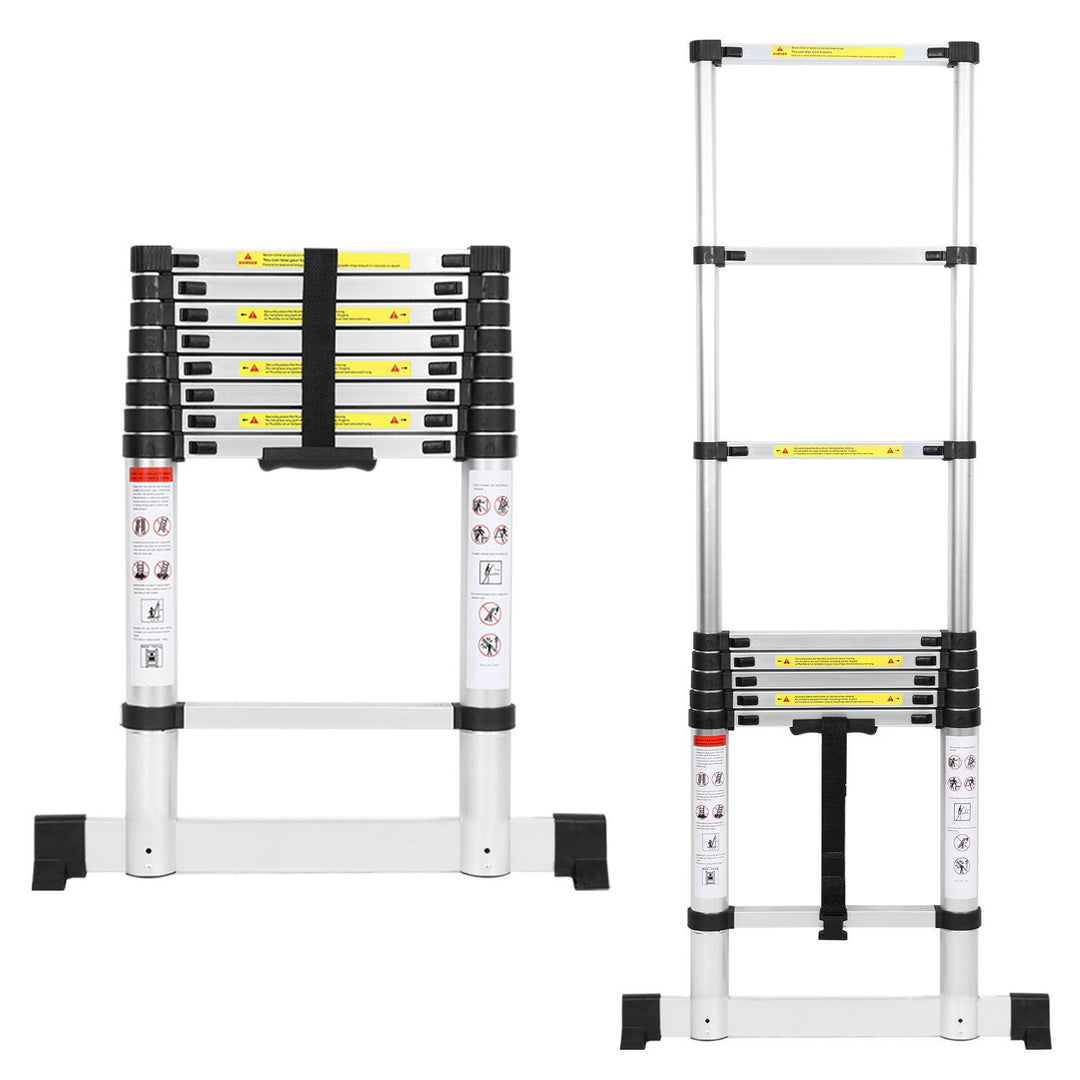 Telescopic ladder Aluminium Load capacity up to 150kg 2.6m-5m with stabilizer | Kalsten