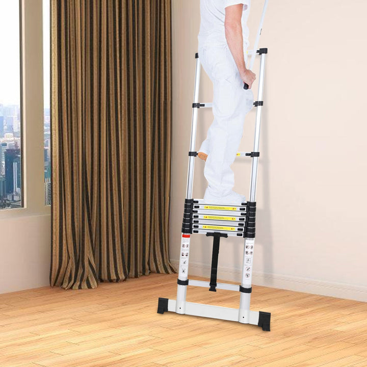 Telescopic ladder Aluminium Load capacity up to 150kg 2.6m-5m with stabilizer | Kalsten
