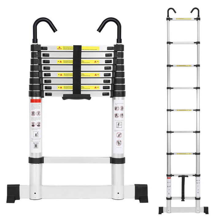 Telescopic ladder with 2 removable hooks with stabilizer | Kalsten