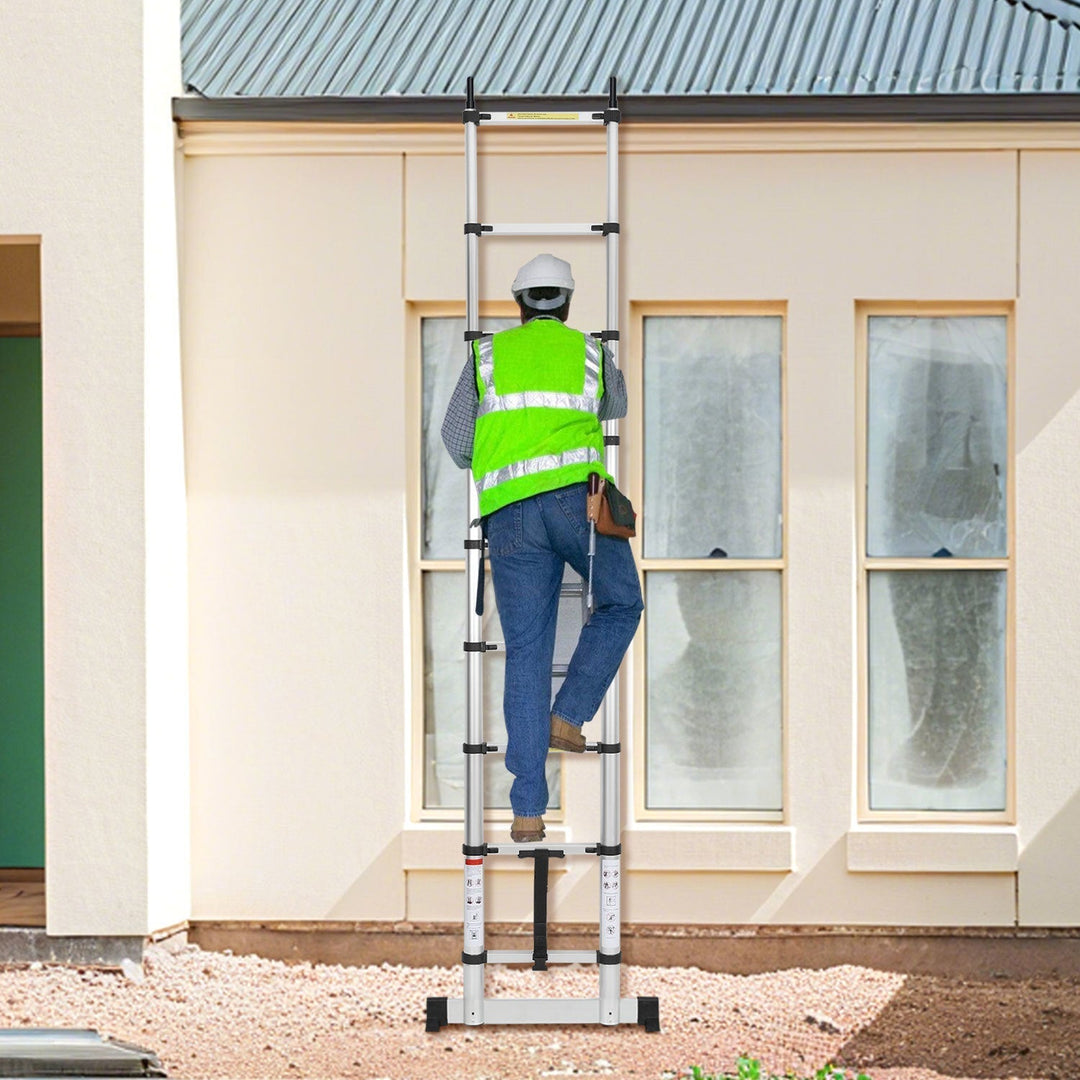 Telescopic ladder with 2 removable hooks with stabilizer | Kalsten
