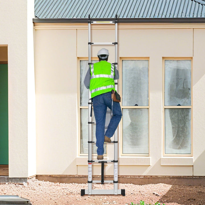 Telescopic ladder with 2 removable hooks with stabilizer | Kalsten