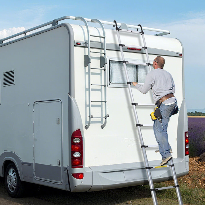 Telescopic ladder with 2 removable hooks with stabilizer | Kalsten
