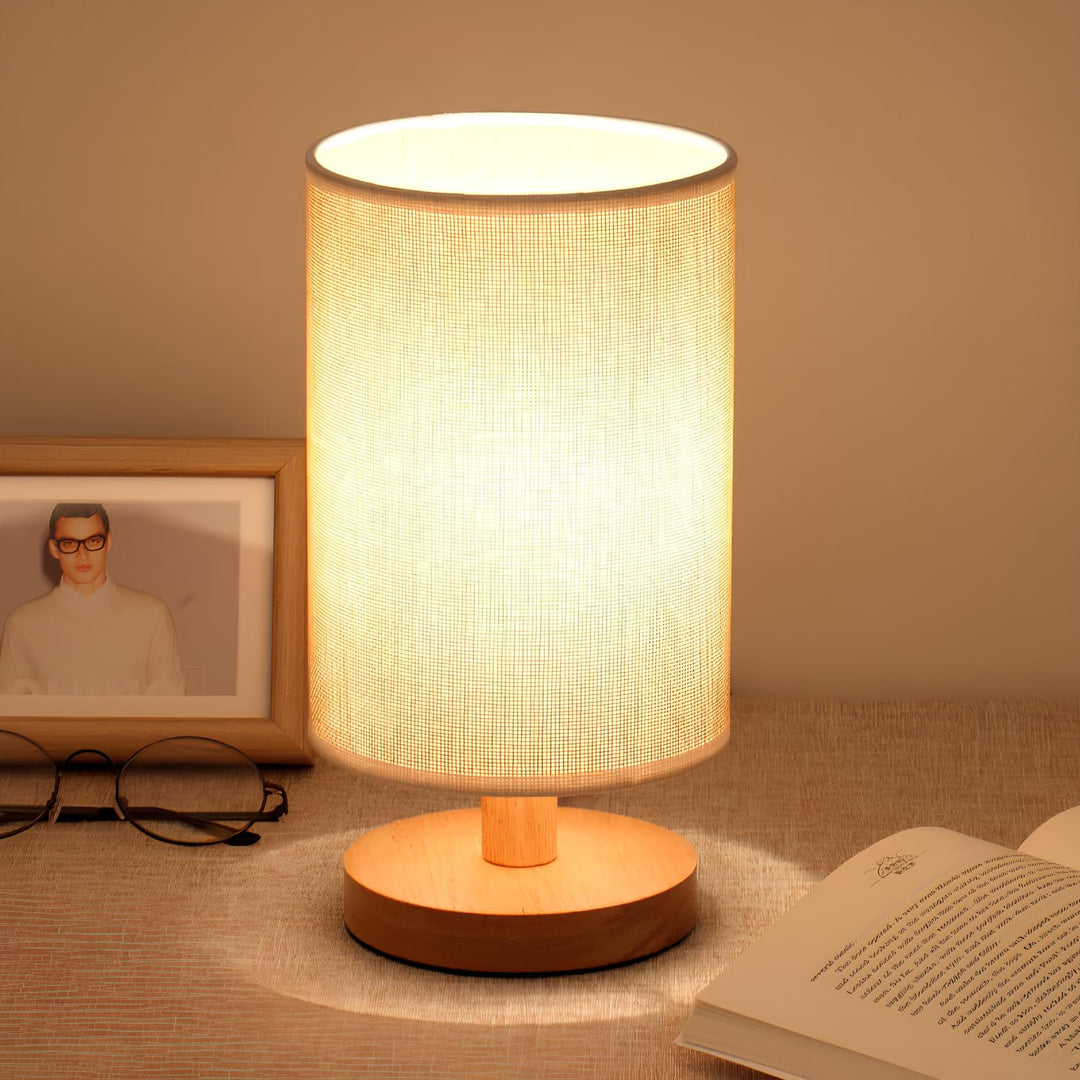 Table Lamp Natural Wood Fabric Dimmable Light | Kalsten