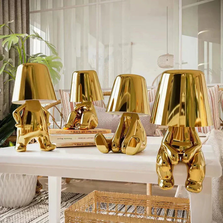 Golden Man LED Thinking Table Lamp – Playful Nightstand Lamp for Bedroom & Decor | Kalsten