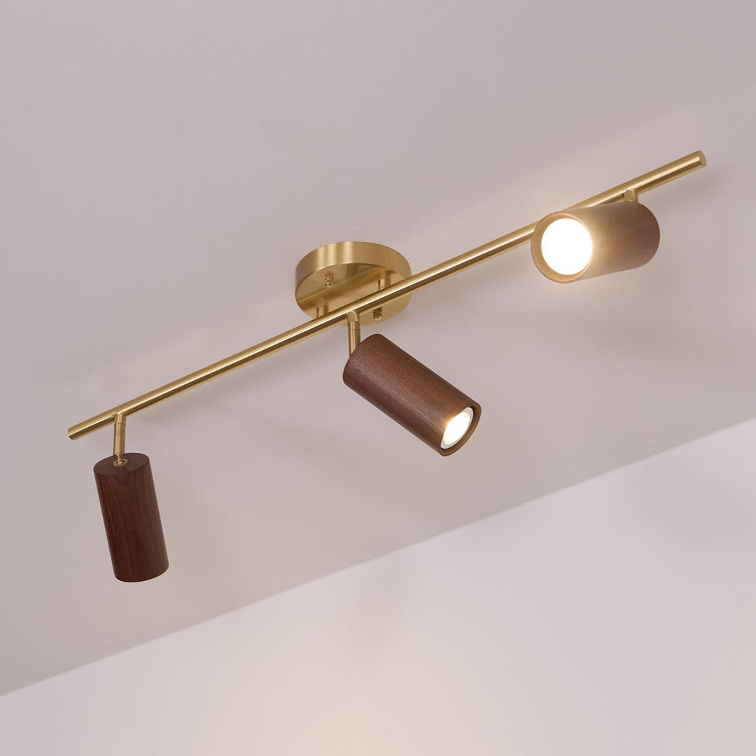 Track Light Walnut Wood Adjustable 31.4 in Multi-Head Ceiling Fixture Gold Finish Living Room Kitchen Hallway Lighting | Kalsten