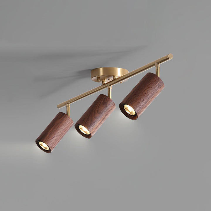 Track Light Walnut Wood Adjustable 31.4 in Multi-Head Ceiling Fixture Gold Finish Living Room Kitchen Hallway Lighting | Kalsten