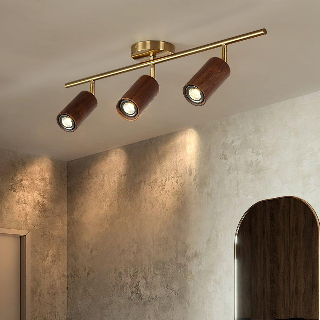 Track Light Walnut Wood Adjustable 31.4 in Multi-Head Ceiling Fixture Gold Finish Living Room Kitchen Hallway Lighting | Kalsten