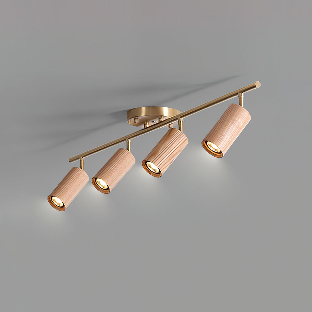 Track Light Walnut Wood Adjustable 31.4 in Multi-Head Ceiling Fixture Gold Finish Living Room Kitchen Hallway Lighting | Kalsten