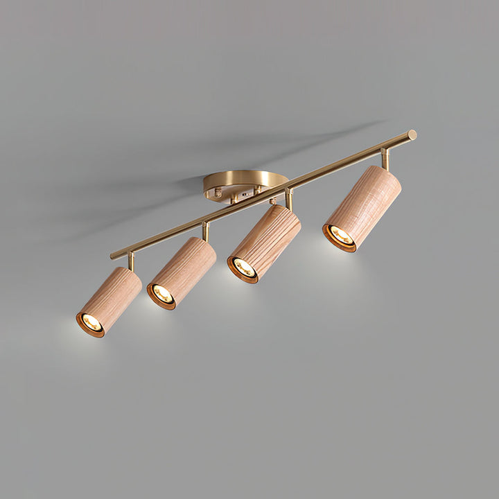 Track Light Walnut Wood Adjustable 31.4 in Multi-Head Ceiling Fixture Gold Finish Living Room Kitchen Hallway Lighting | Kalsten