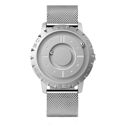 BowLift | Magnetic ball watch with stainless steel case & mesh bracelet - Futuristic time display for technology lovers