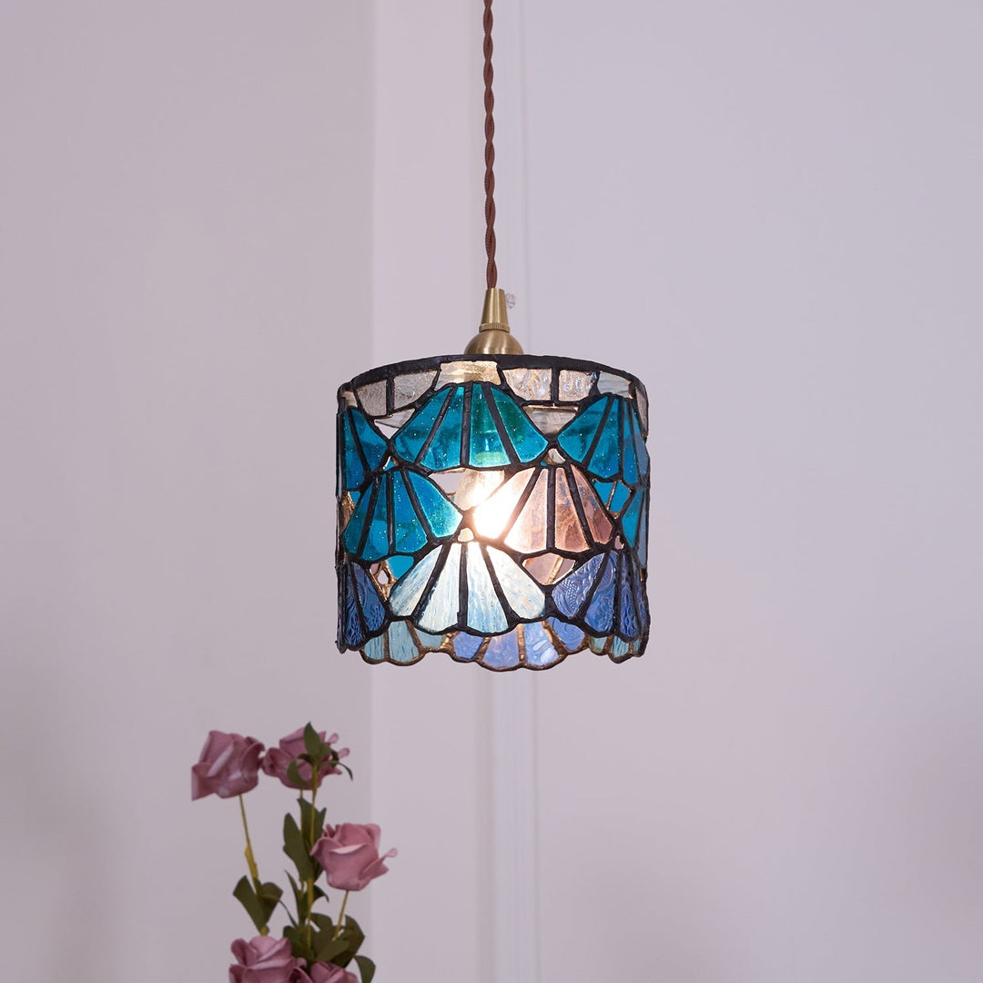 Pendant Light Glass 5.3 in Blue Pink Brass Stained Ceiling Lamp Vintage Home Dining Room Kitchen Lighting | Kalsten