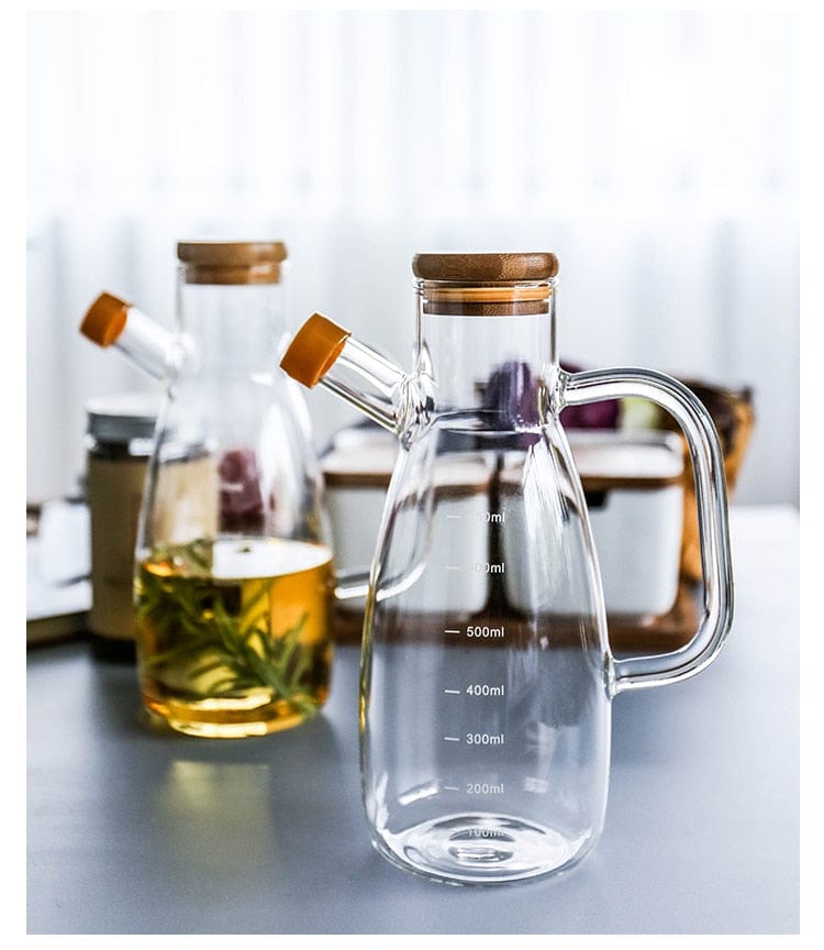 Transparent glass oil bottle with handle | Kalsten