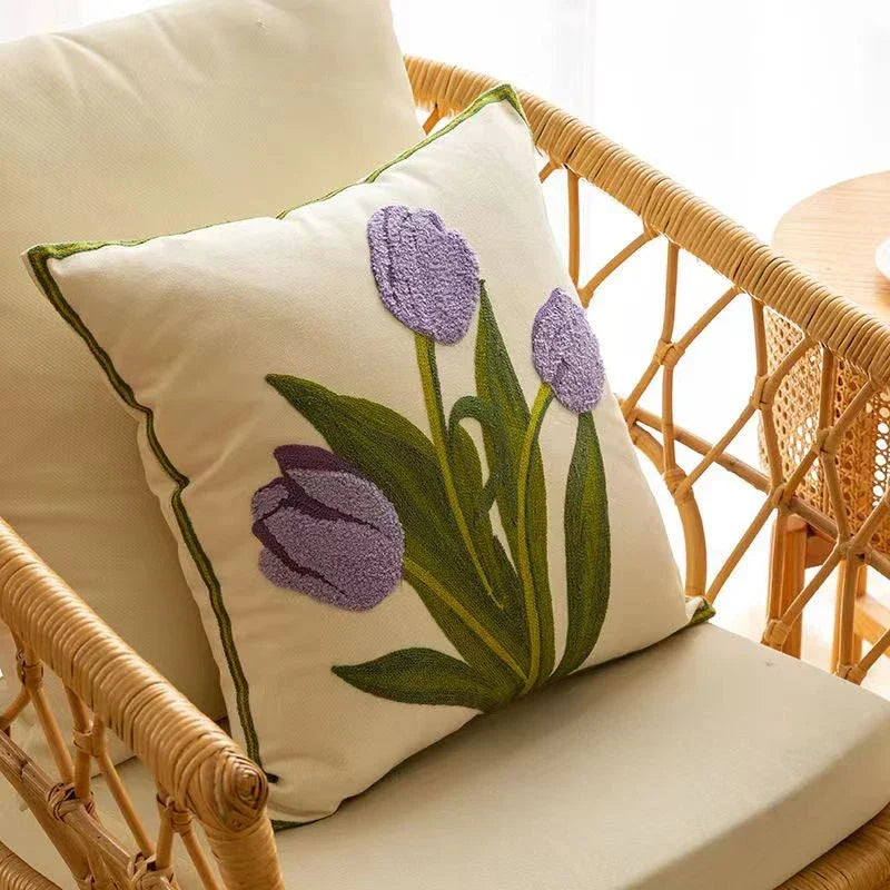 Embroidered Tulip Pillowcase | Kalsten