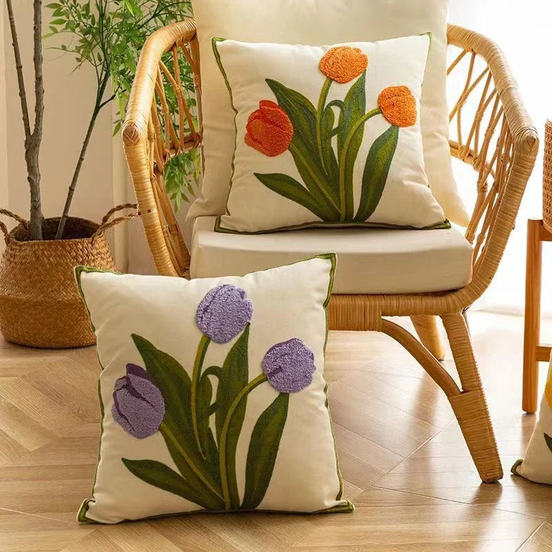 Embroidered Tulip Pillowcase | Kalsten