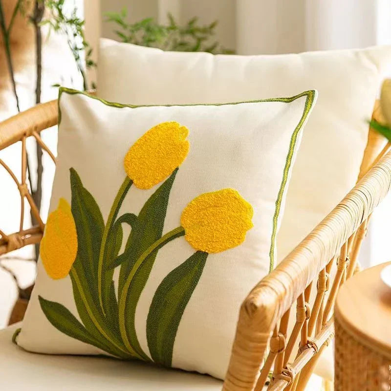 Embroidered Tulip Pillowcase | Kalsten