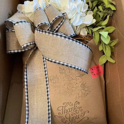 BowLift | Door hanger with cream hydrangeas – rattan basket wreath with artificial flowers