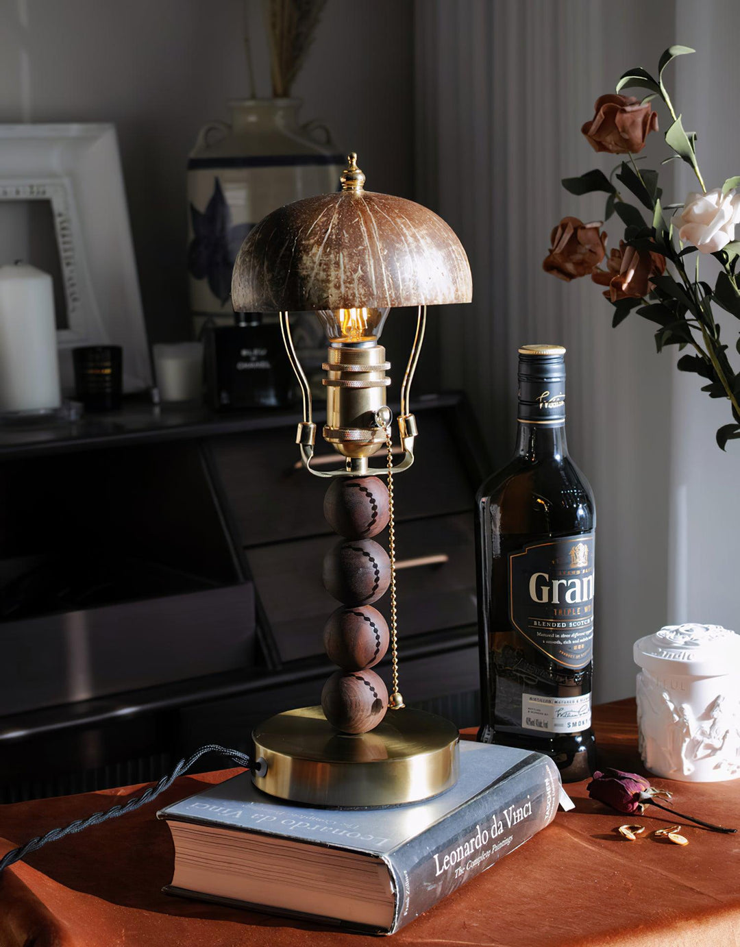 Turned Wood Candlestick Shaped Table Lamp 4.7' | Kalsten