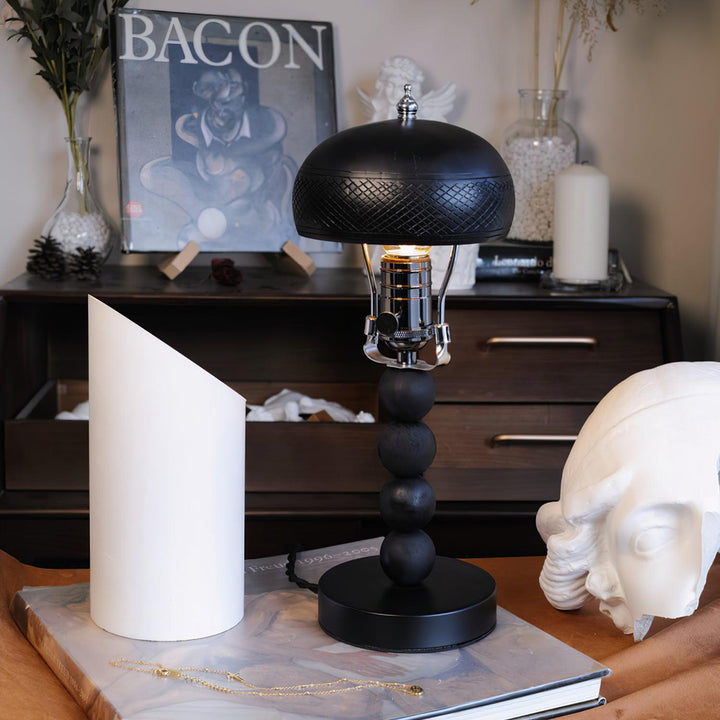 Turned Wood Candlestick Shaped Table Lamp 4.7' | Kalsten