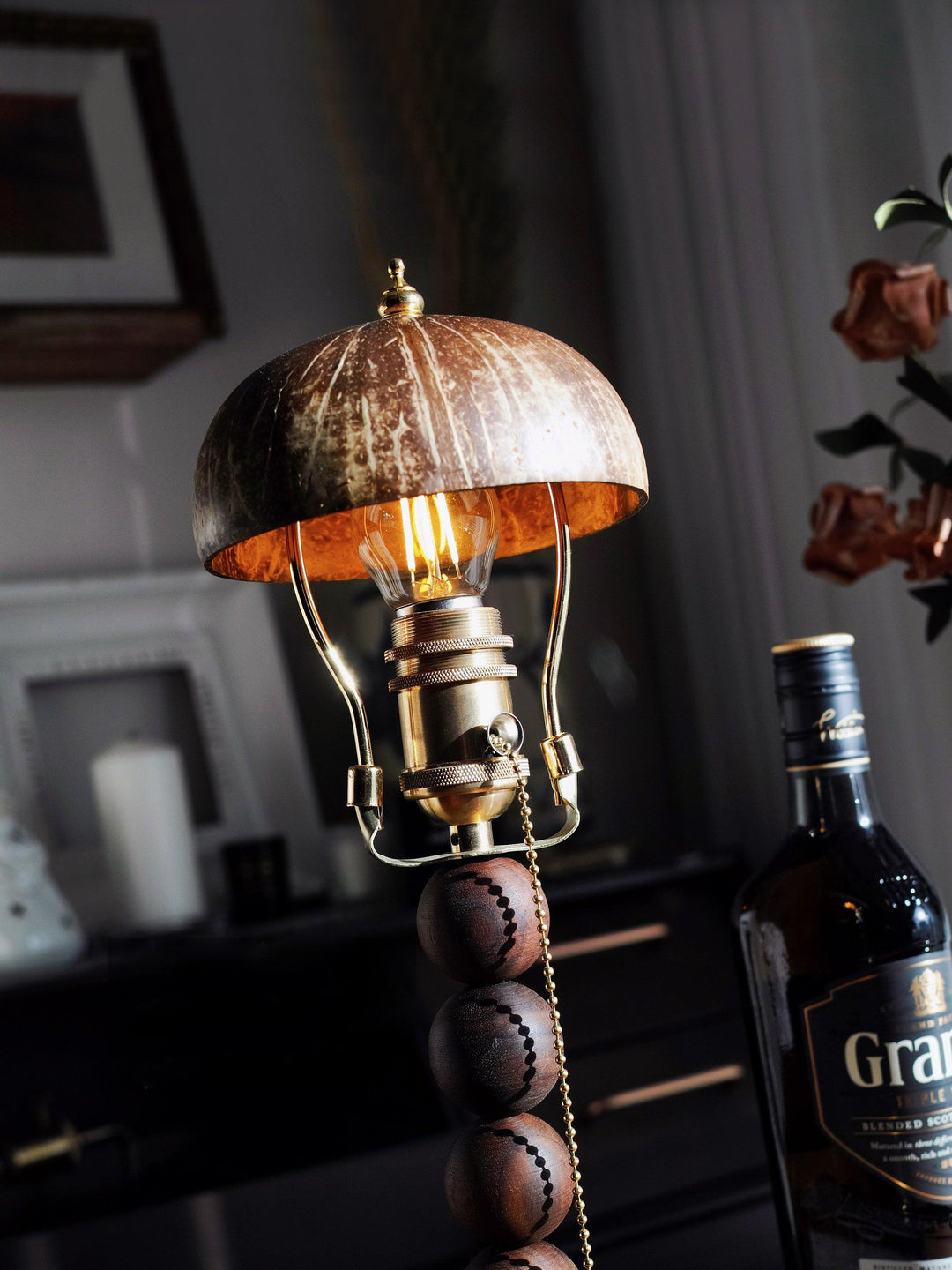 Turned Wood Candlestick Shaped Table Lamp 4.7' | Kalsten