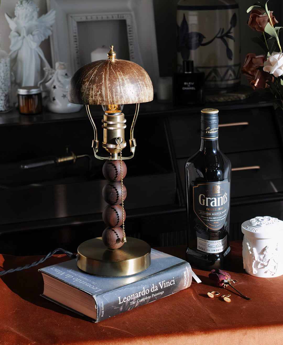 Turned Wood Candlestick Shaped Table Lamp 4.7' | Kalsten