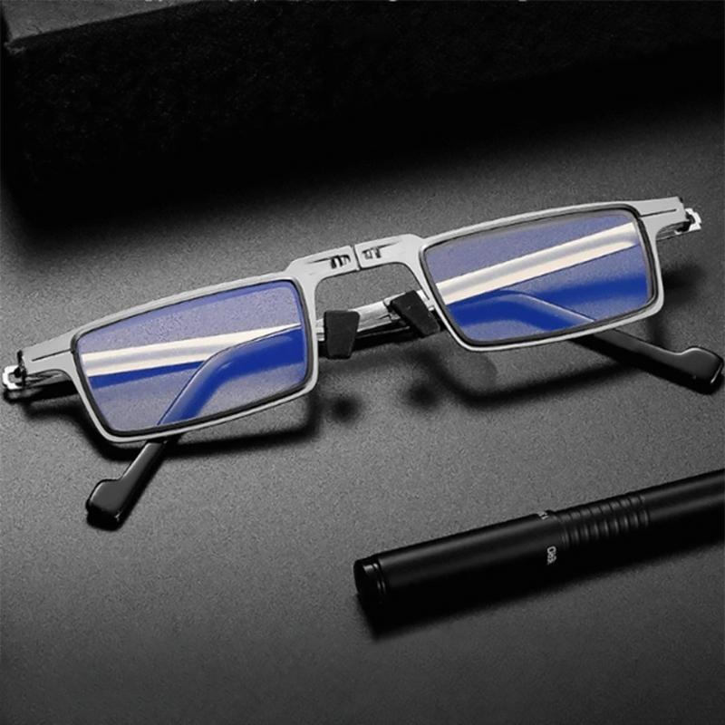 Titanium reading glasses with blue light protection – foldable and lightweight, silver, round/angular