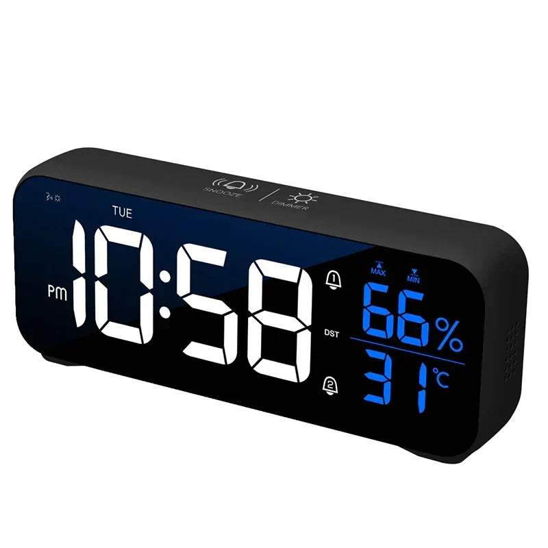 Multipurpose Musical LED Desk Clock with Alarm Function, Temperature and Humidity Display – Digital Clock for Desk and Bedroom | Kalsten