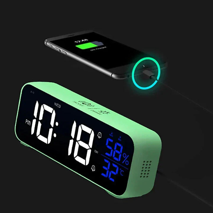 Multipurpose Musical LED Desk Clock with Alarm Function, Temperature and Humidity Display – Digital Clock for Desk and Bedroom | Kalsten