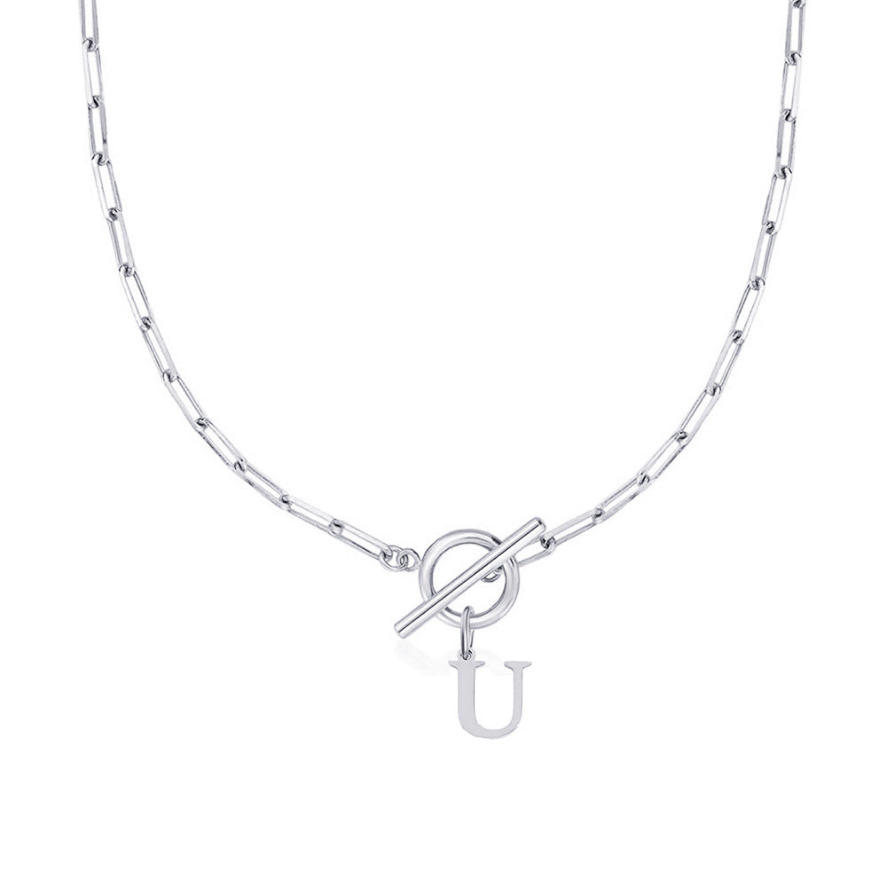 Kalsten | Paperclip Letter Initial Circle Lock Clasp Necklace