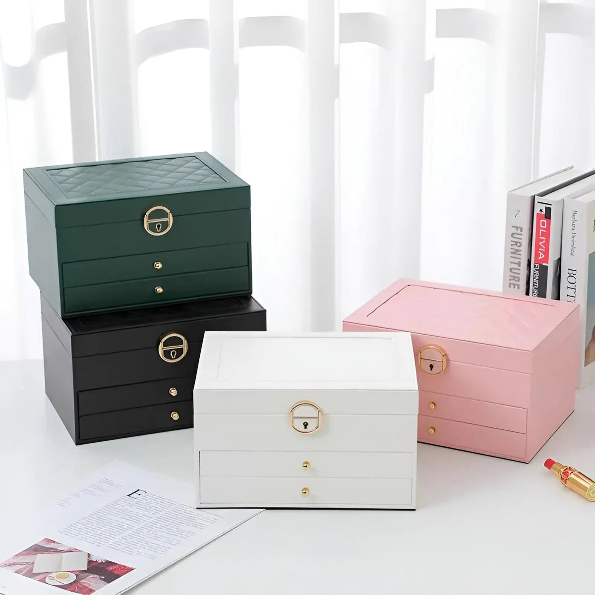 Skanto | EleganceBox – Luxurious Multi-Layer Jewelry Organizer in Premium PU Leather