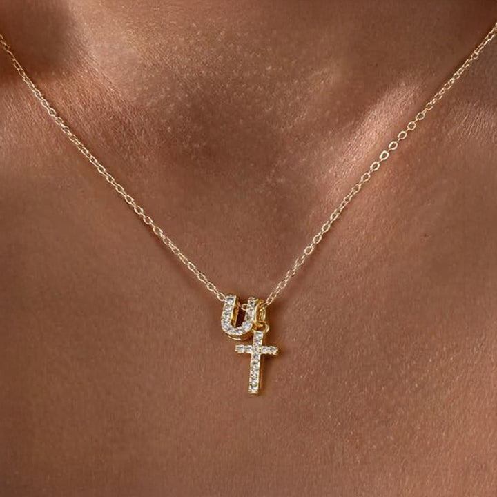 Kalsten | Dainty Diamond Initial & Cross Necklace