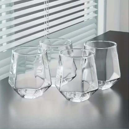 Glass Cup in Transparent Design, 4-Piece Set – Stylish and Decorative Design | 300 ml Glass Cup for Water, Juice, and Tea | Skanto