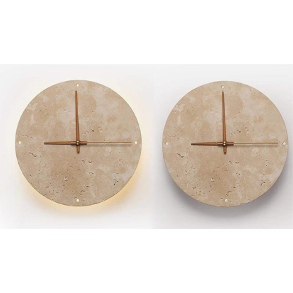 Travertine Wall Clock with LED Light – Minimalist & Decorative | High-Quality Natural Stone Clock | Karnz