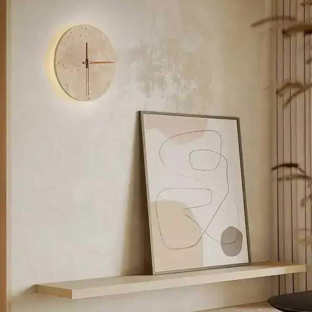 Travertine Wall Clock with LED Light – Minimalist & Decorative | High-Quality Natural Stone Clock | Karnz