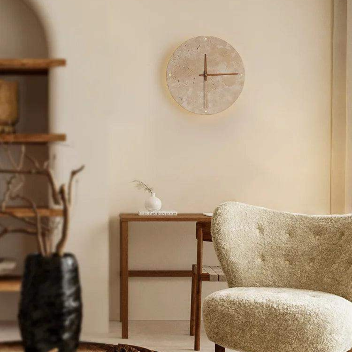 Travertine Wall Clock with LED Light – Minimalist & Decorative | High-Quality Natural Stone Clock | Karnz