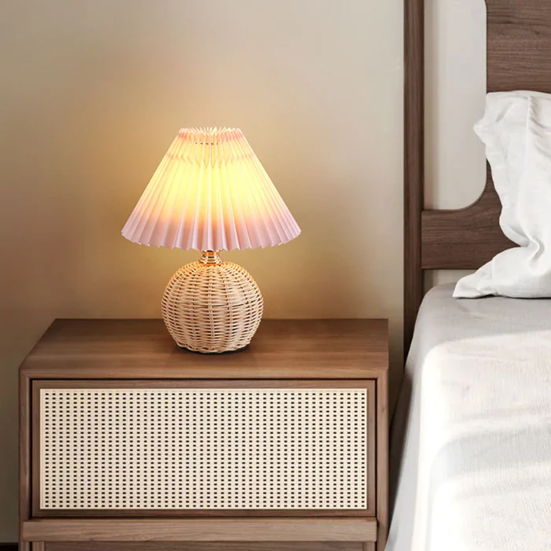 Modern Table Lamp with White Pleated Shade | Kalsten