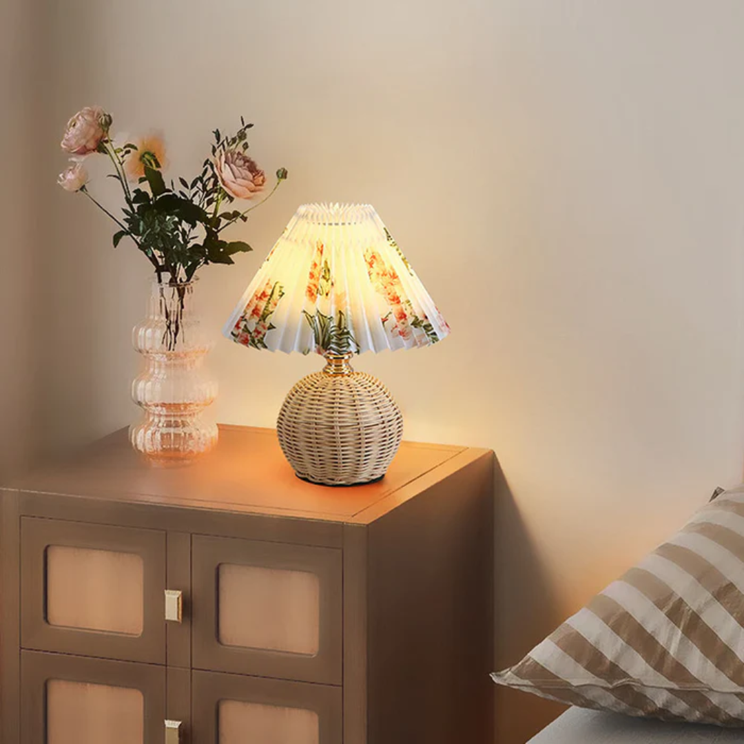 Modern Table Lamp with White Pleated Shade | Kalsten