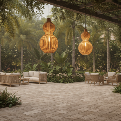 Handwoven Rattan Outdoor Pendant Light, IP65