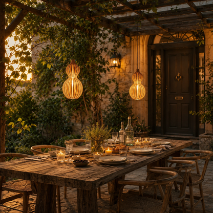 Handwoven Rattan Outdoor Pendant Light, IP65