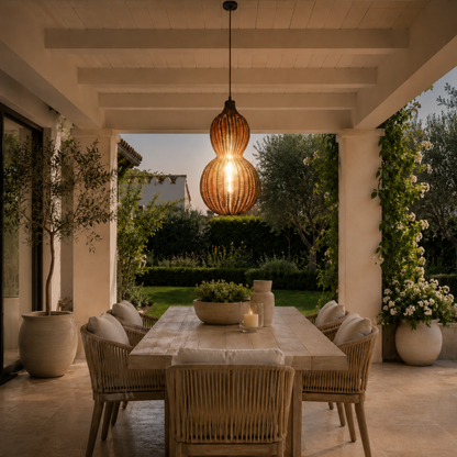 Handwoven Rattan Outdoor Pendant Light, IP65