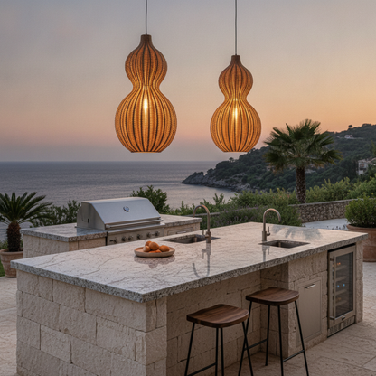 Handwoven Rattan Outdoor Pendant Light, IP65