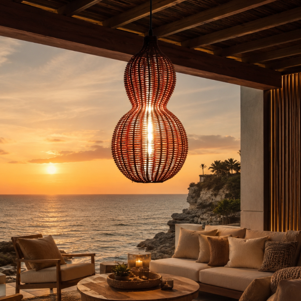 Handwoven Rattan Outdoor Pendant Light, IP65